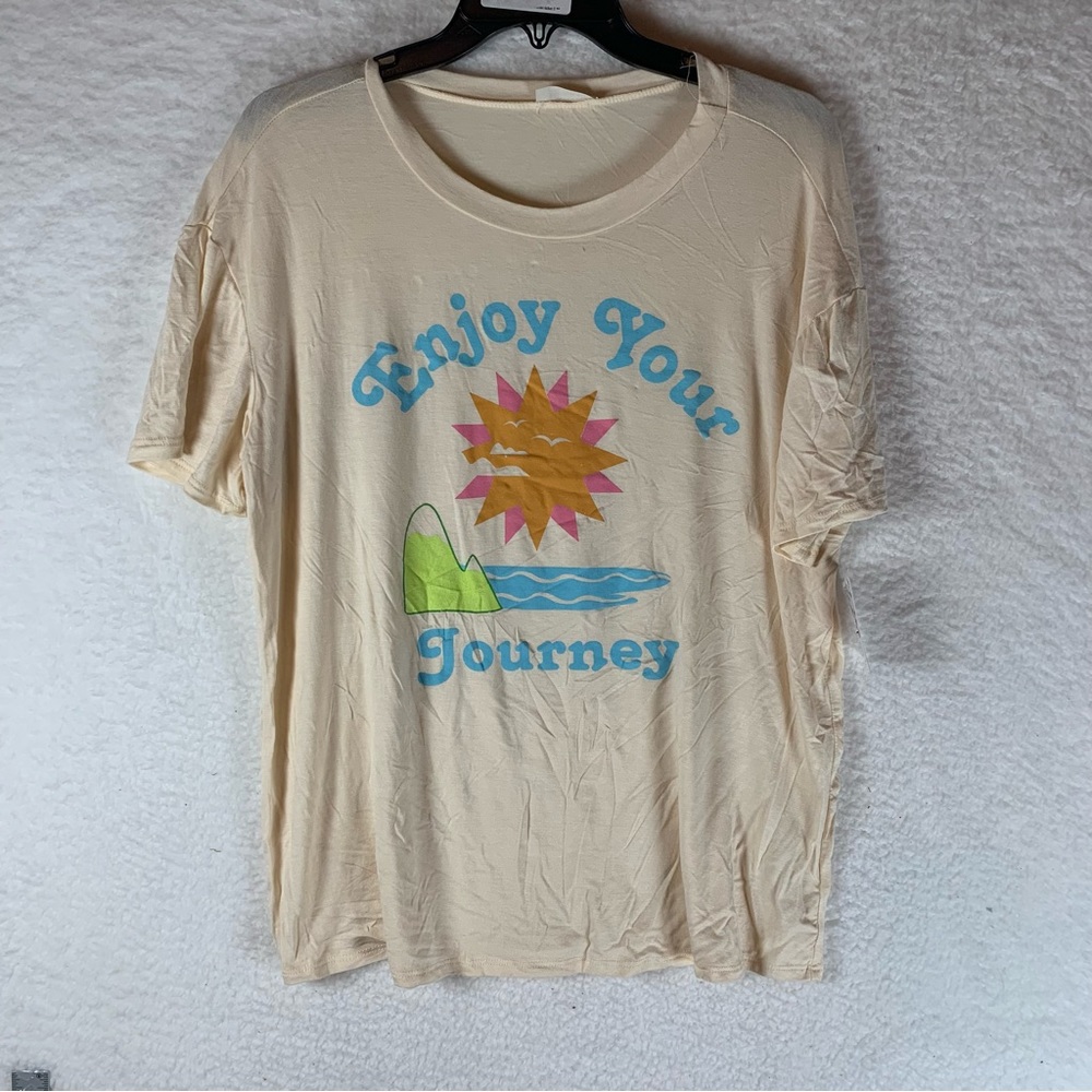 Wst Cst Womens T-Shirt Enjoy Your Journey Ivory Short‎ Sleeve Stretch M New 5950